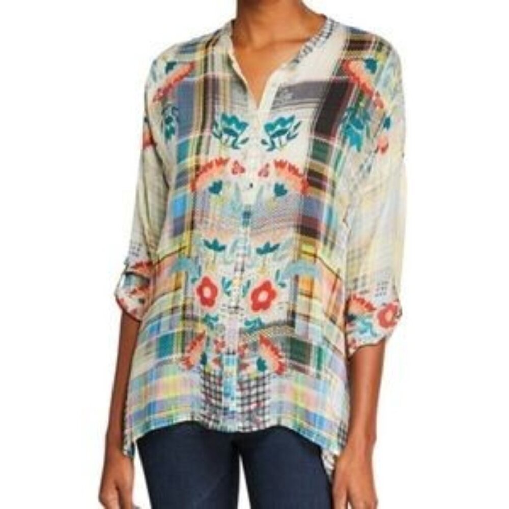 Johnny Was Floral Patch Printed Button Front Over… - image 4